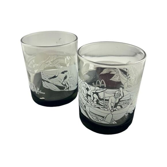 McDonald’s Hawaii Smokey Grey Glass Libbey Surfing Ocean Boat Water Sports Set o - Picture 1 of 6